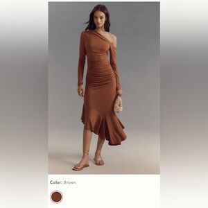 Anthropologie One-Shoulder Dress in Rich Brown